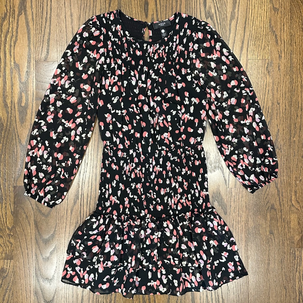 Aqua Girls Floral Black and Pink Girls’ Dress, Size Large (10/12)